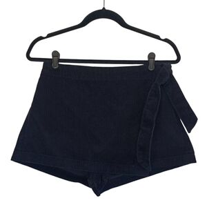 FOREVER 21 Corduroy Stetchy Pull On Wrap Black Skort Shorts Medium NWT
